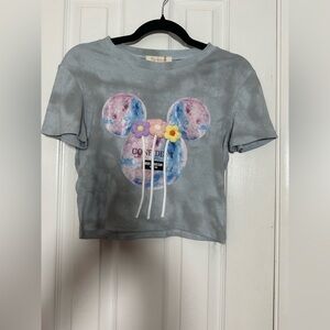 Love Gray and Blue Crop Top with Mickey Watercolor Design